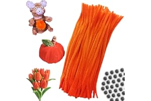 ACOFECT 100pcs Orange Pipe Cleaners Chenille Stems for DIY Art & Crafts with Googly Eyes 100pcs (12inch x 6mm)