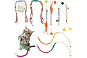 Cat Toys, 8 Pack Chew Ropes & Silvervine Sticks for Indoor Cats, Catnip Toys with Feathers,Balls,Raffia, Kitten Interactive T