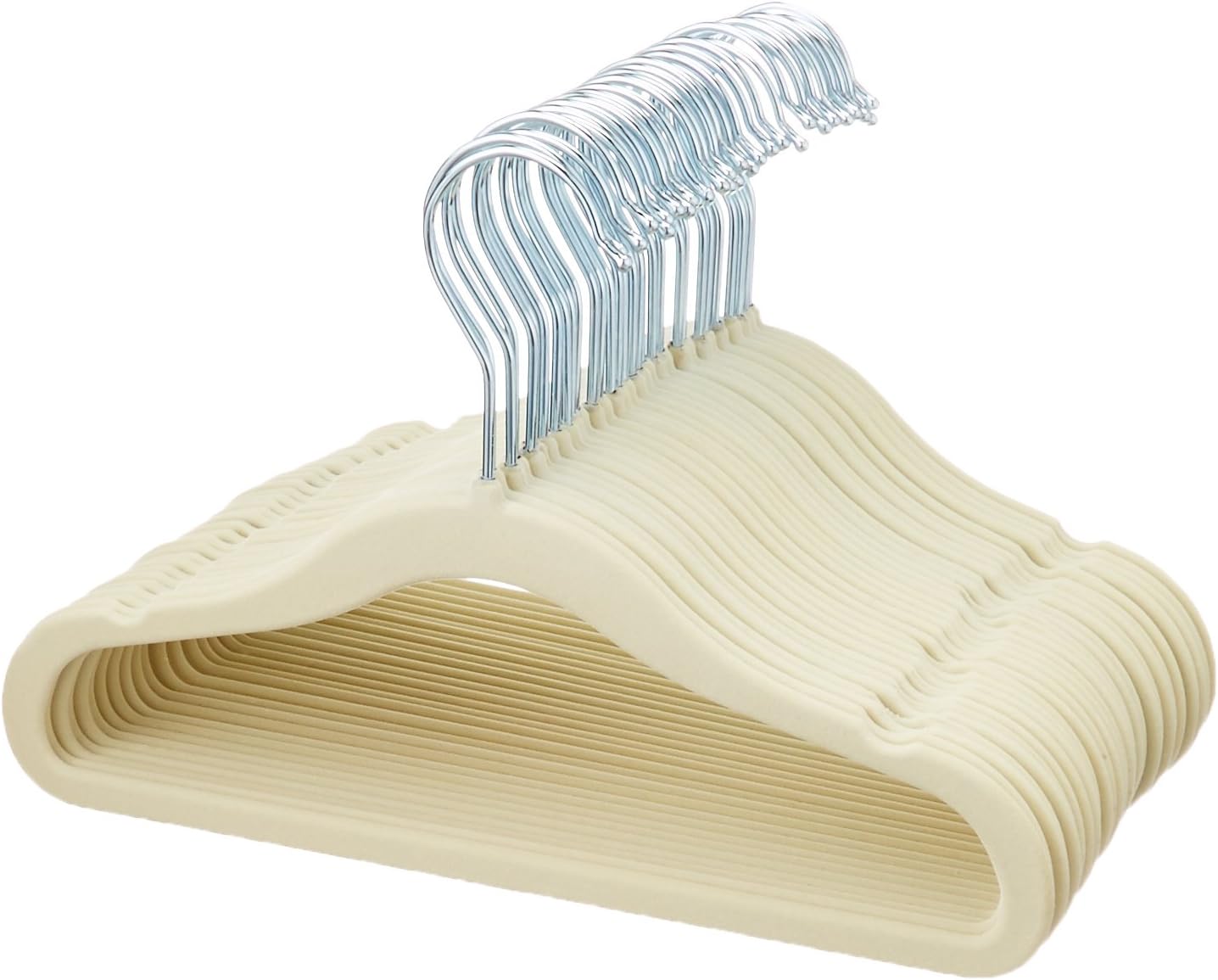 Amazon Basics Kids Velvet, Non-Slip Clothes Hangers for Infant and Toddler 11.6 Inches, Pack of 30, Beige - Image 3