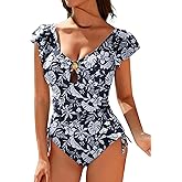 Aleumdr Womens Tummy Comtrol Swimsuits Slimming One Piece Bathing Suits Popular Swimsuit Shell Ruffle Swimwear