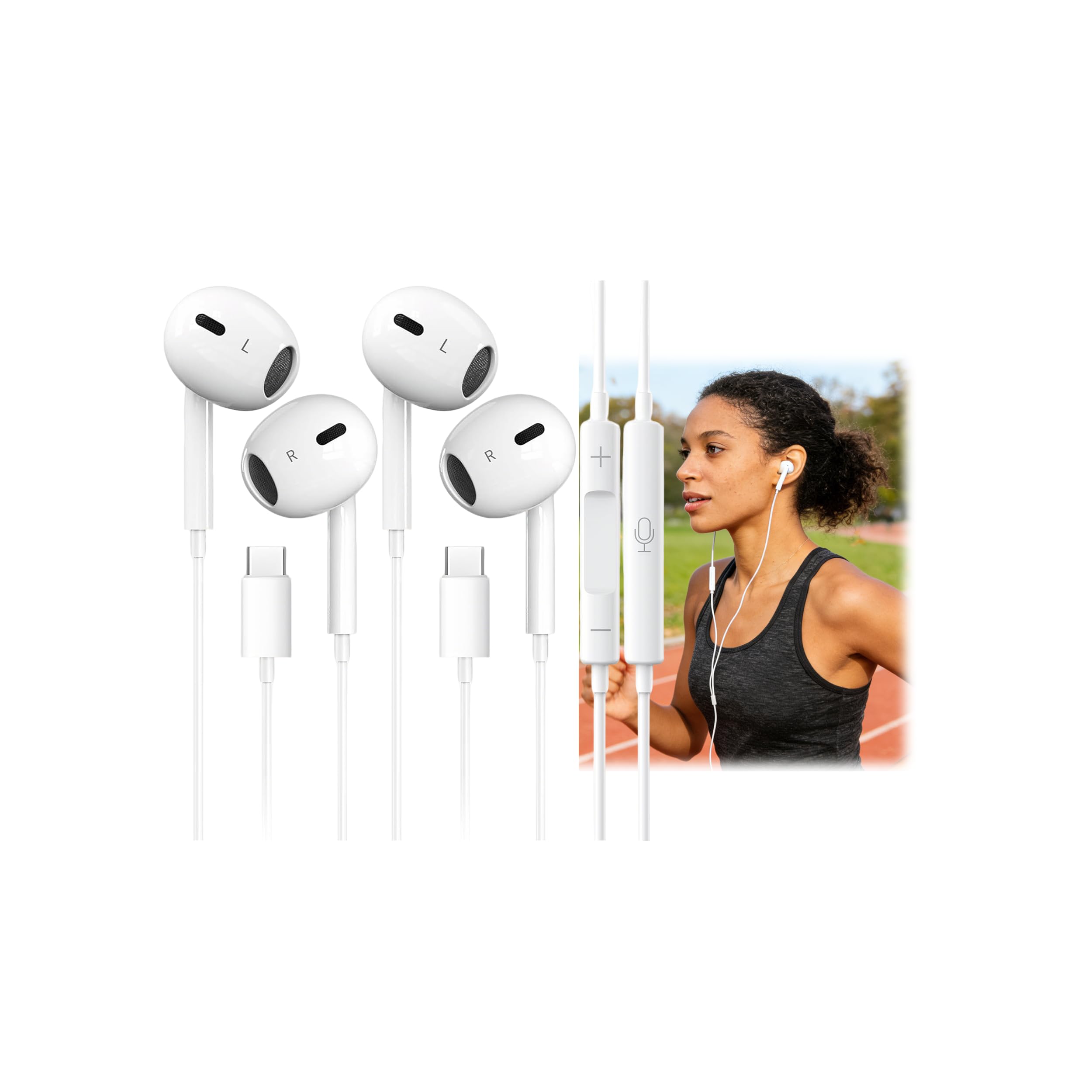 View 1 of 2 Packs USB C Headphones for iPhone 17 16 Earbuds with Mic & Volume Control HiFi Stereo Type C Earphones for iPhone 17 16 15 Pro Max, for Galaxy S23/S22/S21/S20/Ultra Note 10/20, for Pixel 7/6/6a/5/4