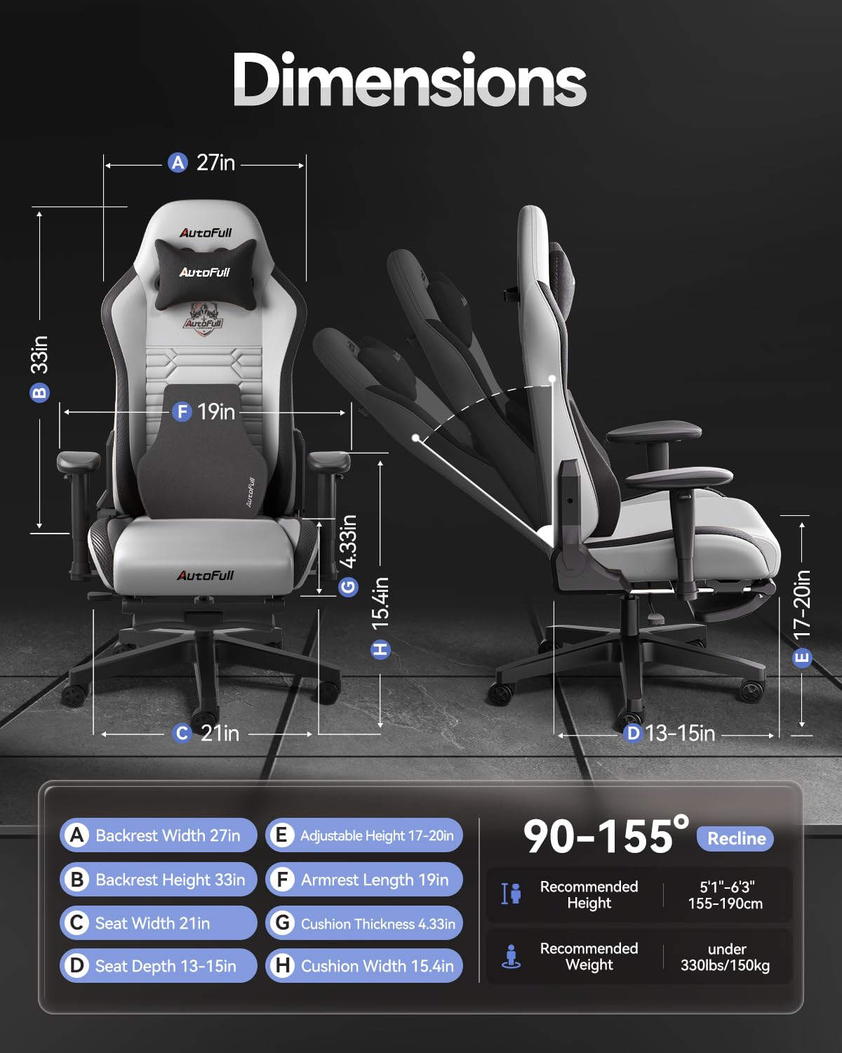 AutoFull C3 Gaming Chair PC Chair with Ergonomics Lumbar Support, Racing Style PU Leather High Back Adjustable Swivel Task Chair with Footrest ,Grey