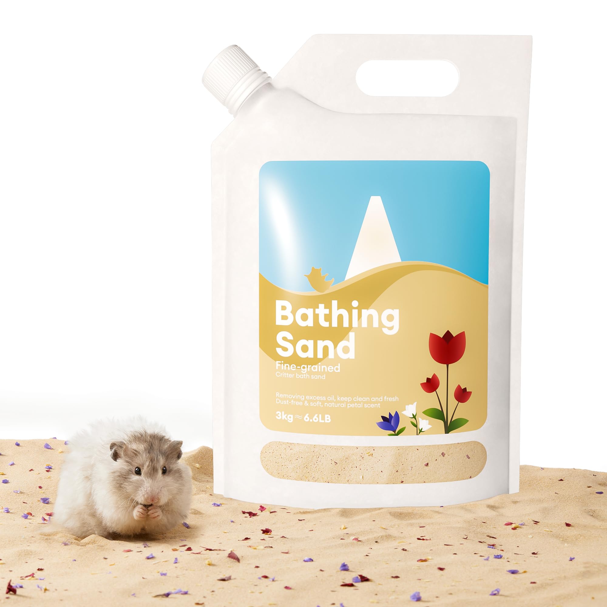 BUCATSTATE Hamster Bath Sand with Pour Spout, 3kg Bathing Sand Fine | No-Dust Potty Litter Calcium-Free Sand for Hamster Chinchillas Gerbil Mice Degu or Other Small Pets