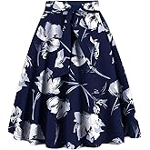 MakeMeChic Women's Floral Skirts A Line Belted Ruffle Hem Knee Length Summer Boho Skirt