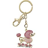 Aqua79 Elegant Pink Poodle Dog Keychain - Gold 3D Sparkling Charm Rhinestones Fashionable Stylish Metal Alloy Durable Key Ring Bling Crystal Jewelry Accessory with Clasp