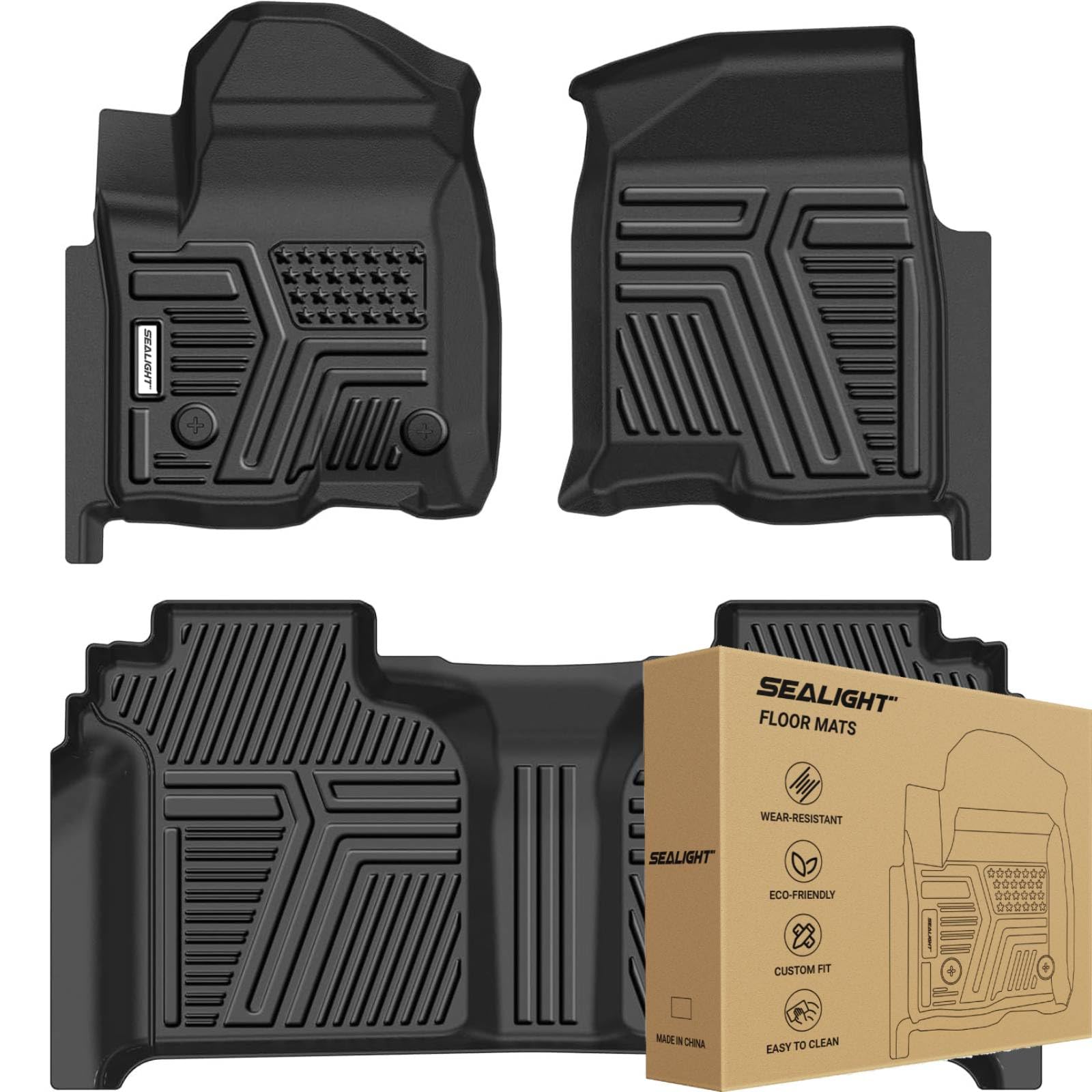 Photo 1 of **SIMILAR--UNSURE OF SPECIFIC CAR THEY FIT**SEALIGHT All Weather Floor Mats for 2019-2026 Chevy Silverado GMC Sierra 1500 Accessories / 2020-2026 Sierra 2500 HD/3500 HD Crew Cab, Non-Slip TPE, Odorless, Easy to Clean, Waterproof, Custom Fit