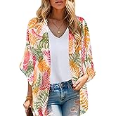 Moss Rose Women's Beach Kimono Coverup Sheer Chiffon Cover Ups, Casual Loose Open Front Cardigan Tops