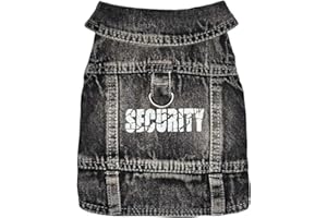 JcDuDoi Dog Jeans Black Security Jacket Denim Pet Coat for Puppy Small Dogs Cotton Classic Overalls Male Cat Costumes Sleeveless Washed Vest Clothes Outfit T-Shirts（Medium）