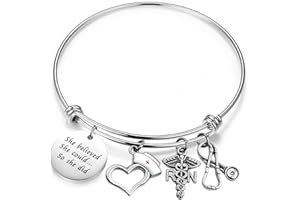 ENSIANTH Nurse Bracelet She Believed She Could So She Did Bracelet Nurse Hat Medical RN Charm Bracelet Nurse Graduation Gift