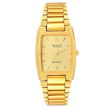 Analogue Metal Strap and Golden Dial Mens Watch