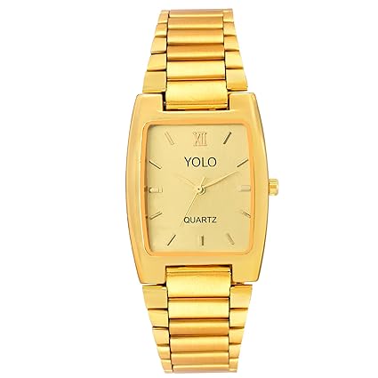 Analogue Metal Strap and Golden Dial Mens Watch