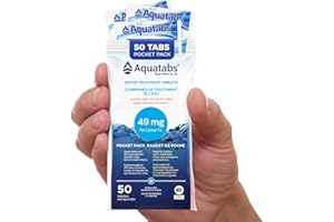 Aquatabs Water Purification Tablets, 50 Pack (1 Tablet = 1L) | Iodine & Chlorine-Free | 5-Year Shelf Life | Camping, Hiking, 