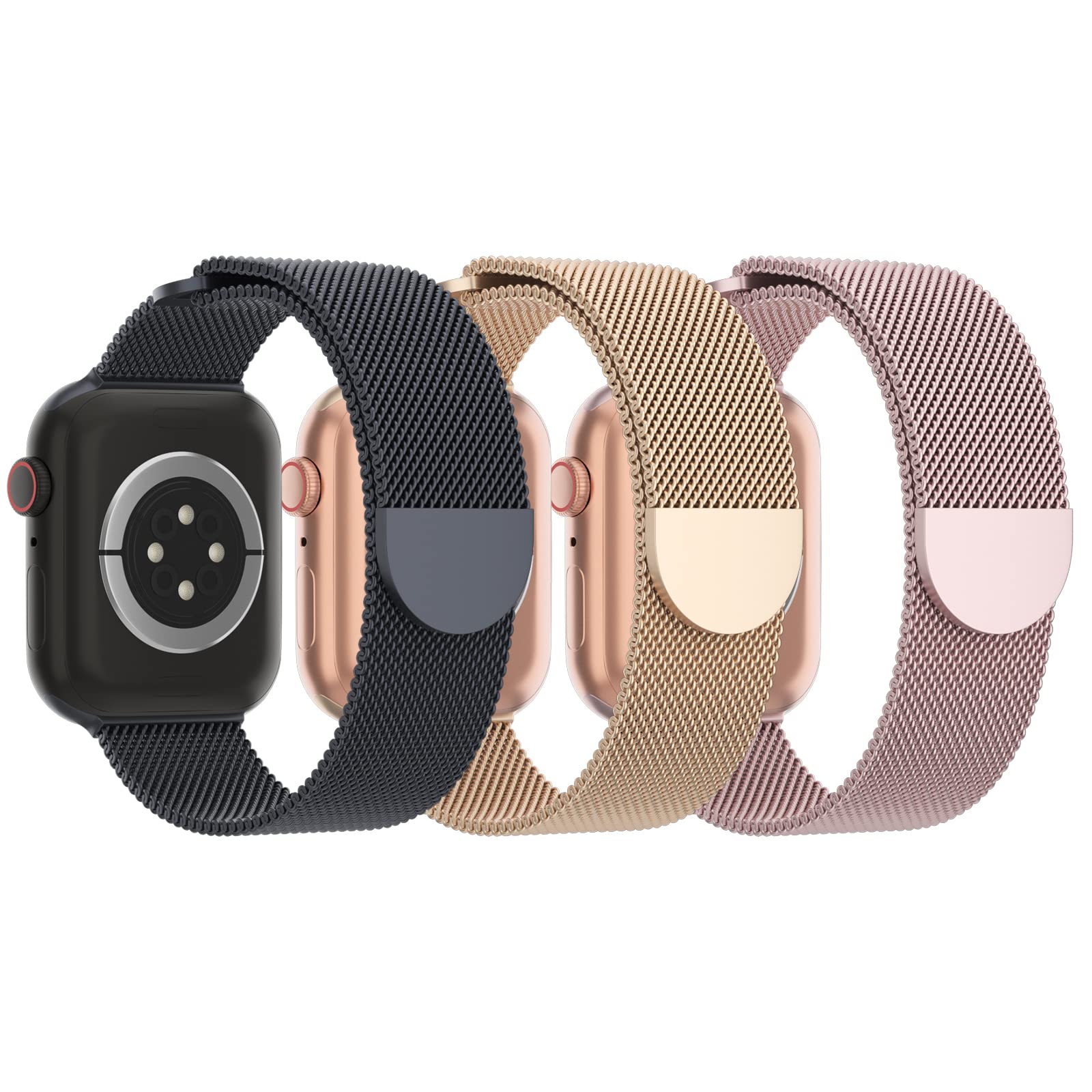 Photo 1 of STEEZRD 3 Pack Mesh Metal Apple Watch Bands, 38mm-45mm, Stainless Steel Magnetic Loop Band Replacement for Ultra 2 iWatch Series 9/8/SE/7/6/5/4/3/2/1