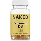 NAKED Vitamin D3 5000 IU &ndash; High Potency Vitamin D Supplement for Immune Support, Bone Strength, Muscle Function &ndash; 200 Vitamin D Softgels