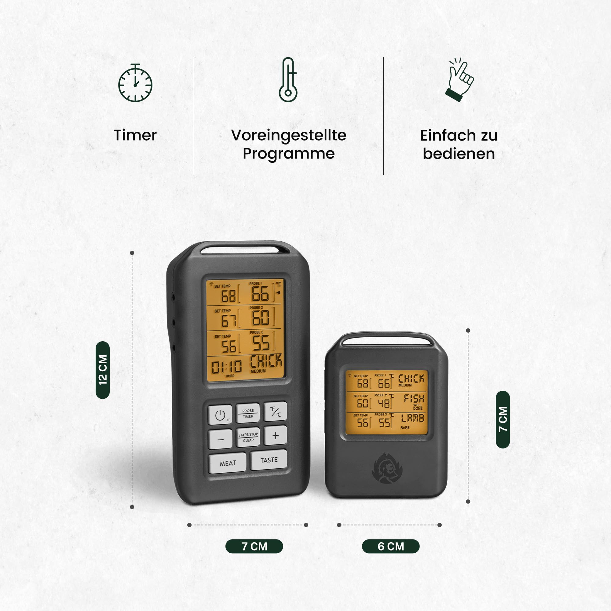 BURNHARD® Funk Grillthermometer mit 4 Temperaturfühlern, 30m Reichweite, Digital Braten-Thermometer für Grill & Backofen, Timer, BBQ Thermometer, Grillzubehör für Fleisch & Fisch 2