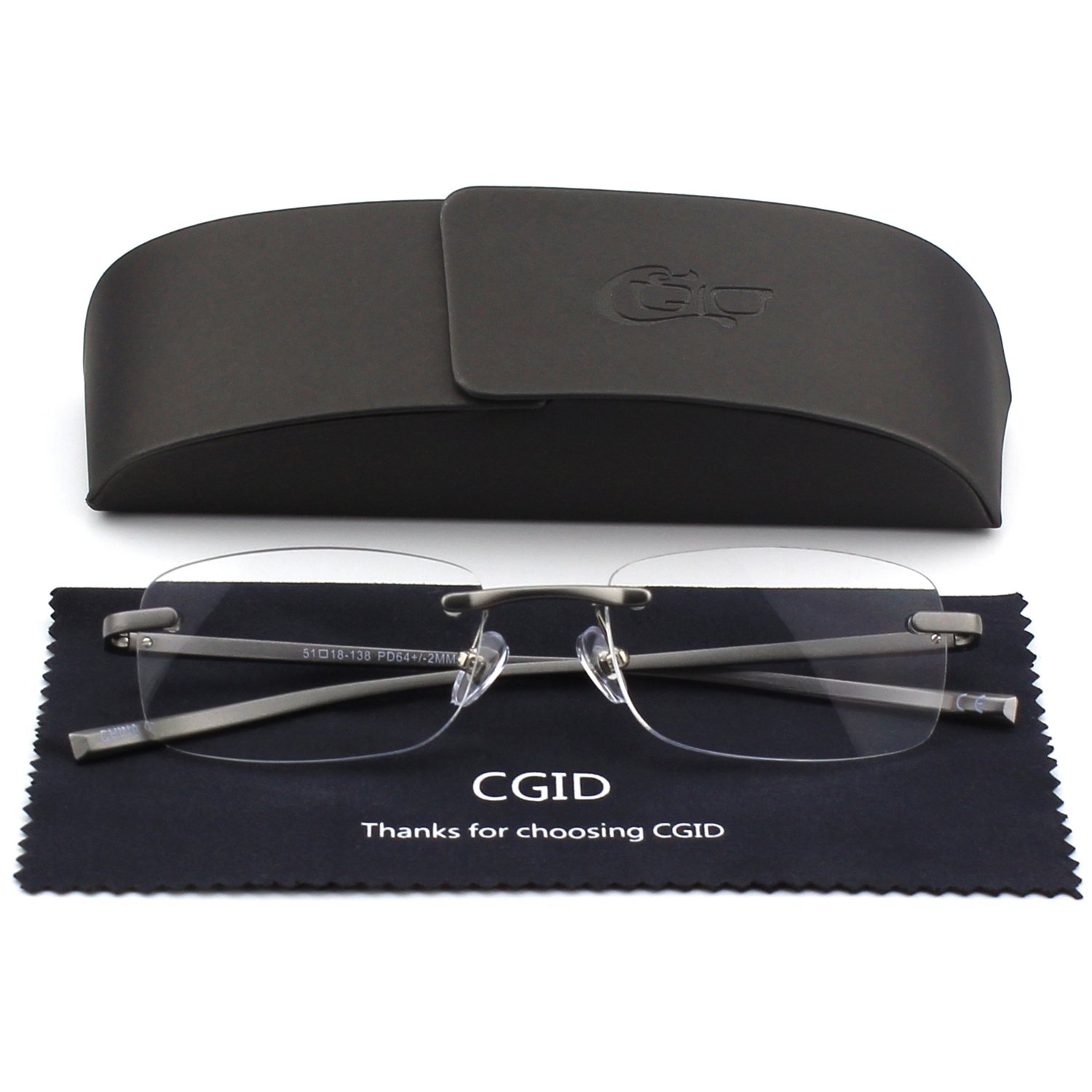 CGID Reading Glasses 1.0 Mens Ladies Womens Readers Glasses Frameless Fashionable Lightweight Rimless Rectangle Spring Hinge