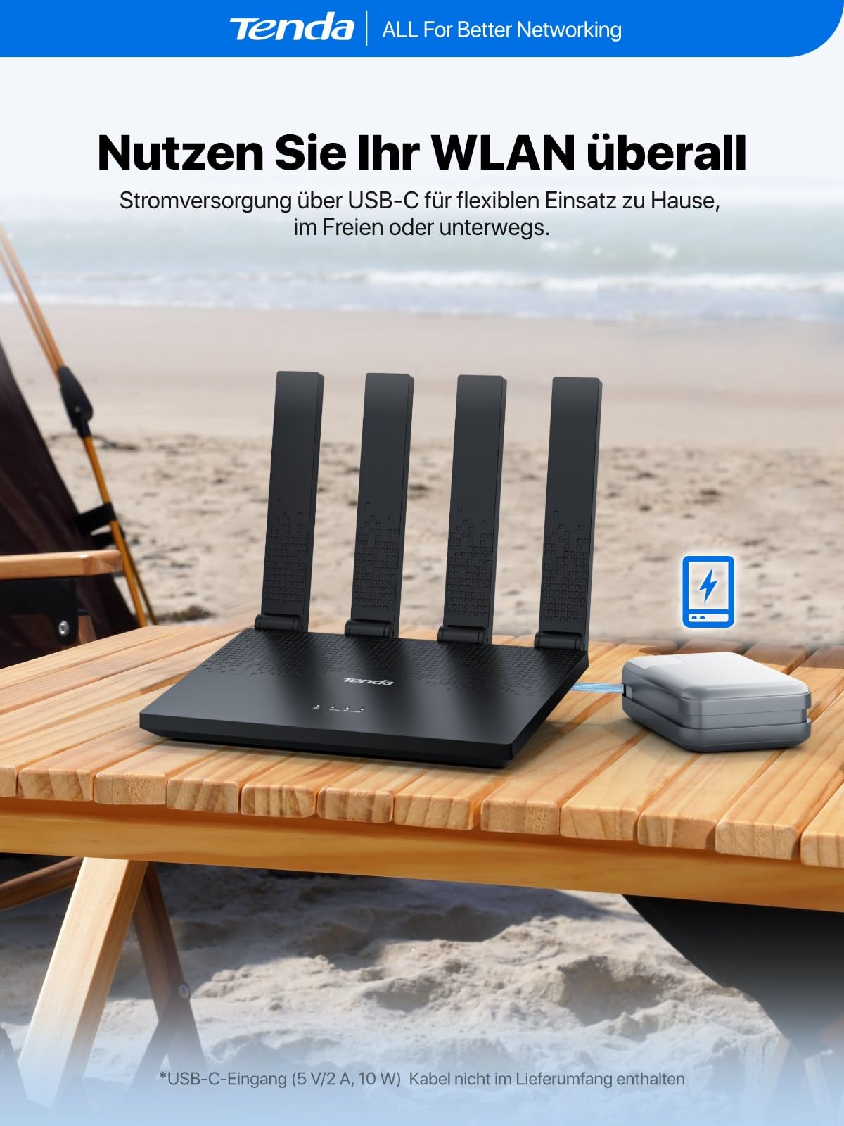 Tenda 4G LTE Router mit SIM Karte Modem N300 WLAN Cat4 4G03 Pro V2.0-4 Faltbare Antennen, USB-C Powerbank-Betrieb, LAN/WAN, Plug&Play, Mobiler für Wohnmobil, Camping, Homeoffice & Garten 5