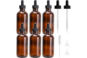 4 oz Glass Dropper Bottles with Measured Dropper - 6 Pack 120ml Dark Amber Tincture Bottles for Essential Oils, Perfumes, Aro
