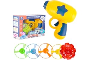 Berry President Flying Saucer Toy, Flying Disc Launch Playset with Rotating Flash Light, Indoor Outdoor Twist Shoot Toy for Kids Aged 3 Years Old & Up (Yellow)