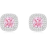 Geelein Cubic Zirconia Stud Earrings 925 Sterling Silver Post Halo Bridal Wedding Stud Earrings Hypoallergenic for Women Round/Heart/Square
