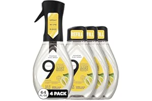 9 Elements Natural Dish Soap, Dishwashing Liquid with Lemon Essential Oils, Made with the Power of Vinegar, 1 Dish Spray Starter Kit & 3 Refills (64 oz Total)