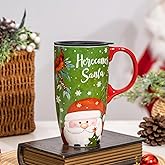 Topadorn Ceramic Travel Mug for Coffee or Tea Sealed Lid 17 oz Santa Claus Xmas Christmas Mug