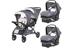 Baby Trend Sit N' Stand Tandem Double Stroller w/ 2 Pack EZ-Lift Plus Infant Car Seats, Magnolia