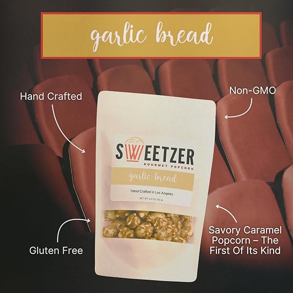 SWEETZER GOURMET POPCORN GARLIC BREAD, AUTHENTIC FIRST OF ITS KIND FLAVOR MADE WITH REAL INGREDIENTS, PERFECT SNACK FOR PARTIES AND MOVIE NIGHTS