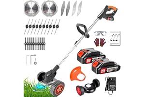 NINUPDDG Electric Weed Wacker Weed Cordless Eater Battery Powered, 21V/2.0Ah Lightweight String Trimmer with 2 Battery&26 Pcs Blades, 3 in 1 Portable Grass Trimmer/Edger Lawn Tool/Brush Cutter