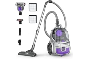 Aspiron Canister Vacuum, Upgraded 1600W Bagless Canister Vacuum Cleaner, Auto Cord Rewind, H13 HEPA Filter, 3.7Qt Large Capac