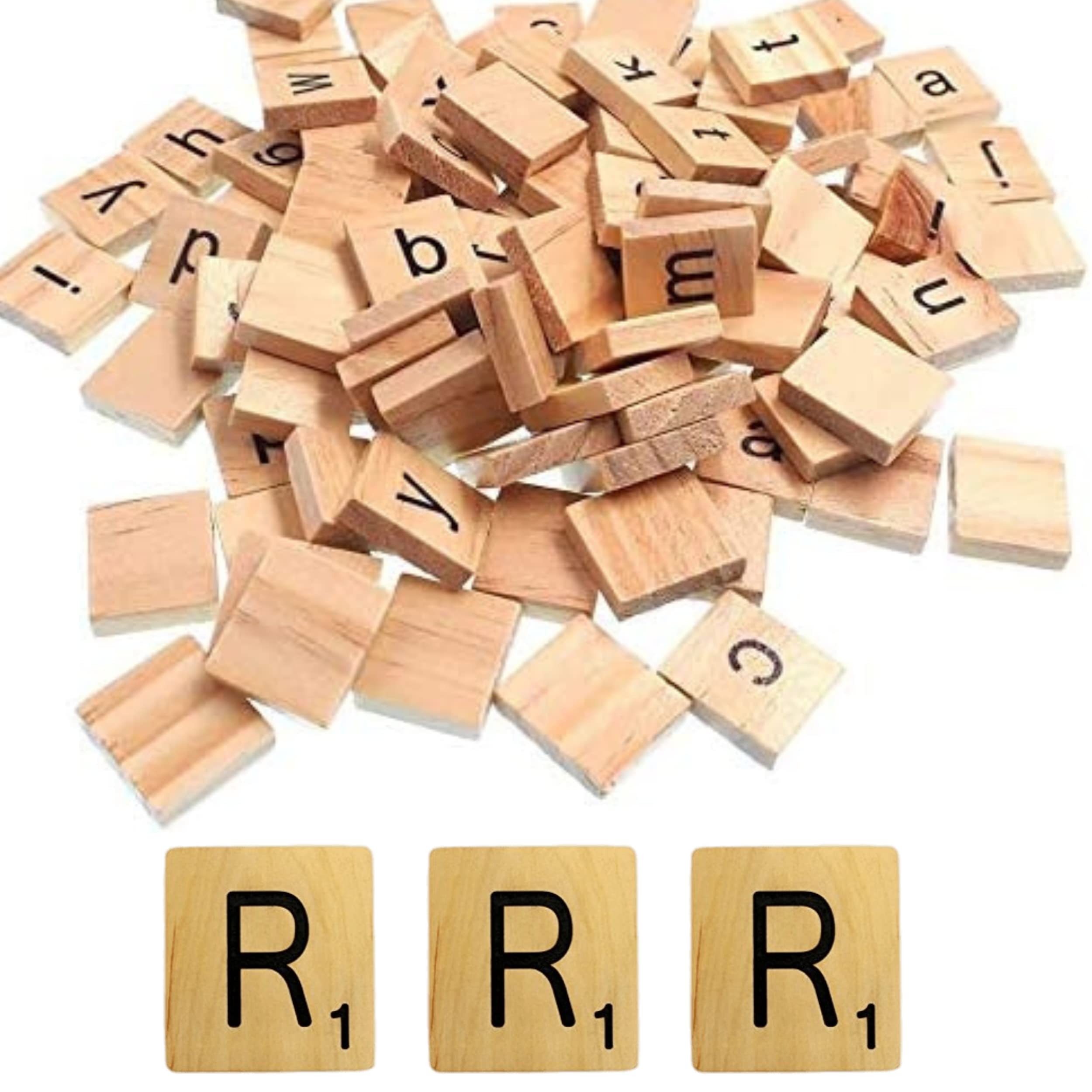 Glamified Pack of 100 - R Scrabble Tiles - Same Letters Bags -WOODEN SCRABBLE TILES BLACK LETTERS NUMBERS FOR CRAFTS WOOD ALPHABETS (Letter R, Pack of 100 Tiles)