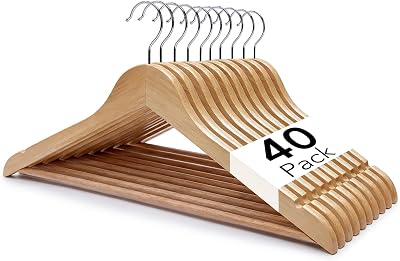 Straame Strong Brown Premium Wooden Coat Hangers 40 Pack with Notches