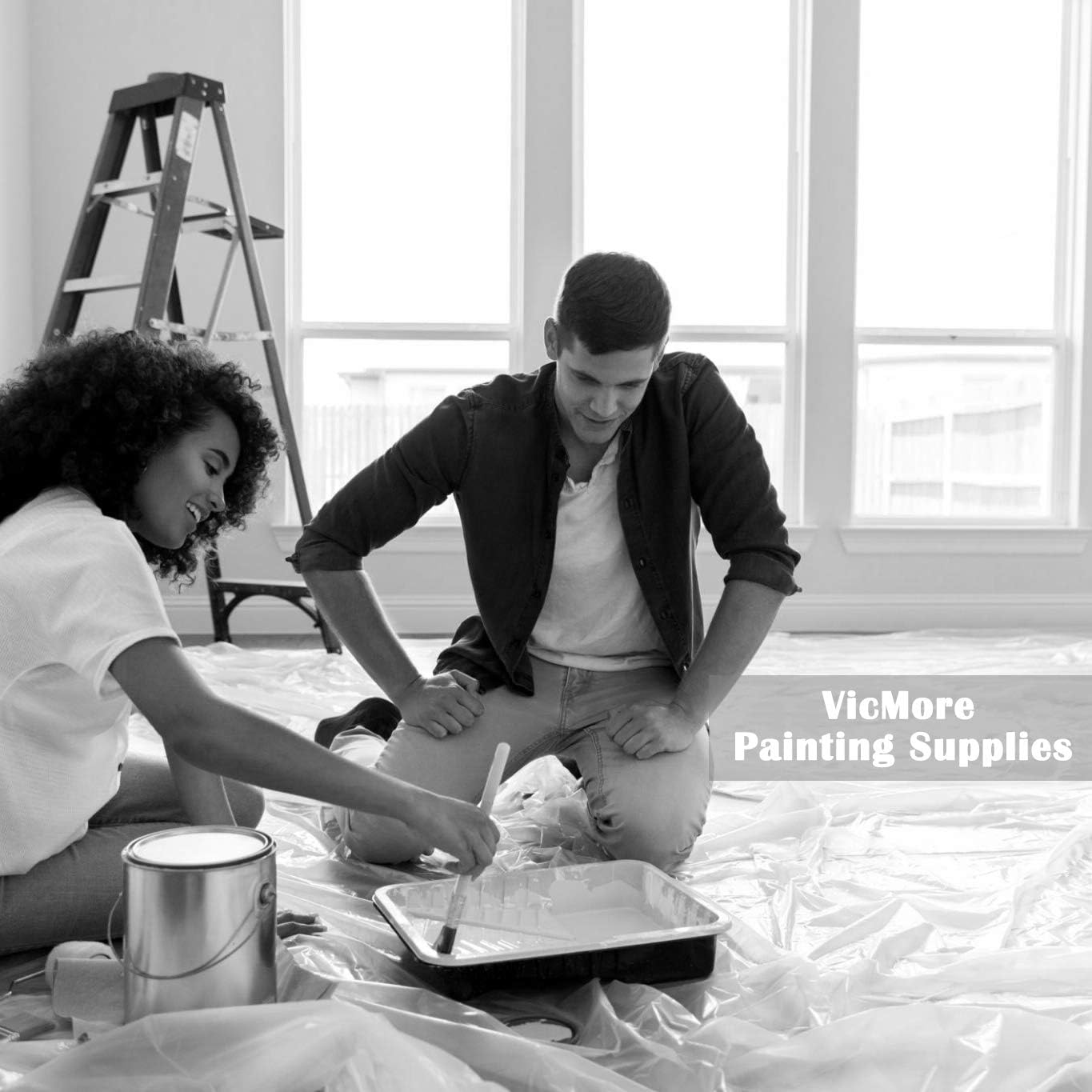 VICMORE Embossed Plastic Drop Cloth for Painting Projects 9 Feet by 12 Feet Paint Floor Cover Anti Skid Plastic Sheeting: Home & Kitchen