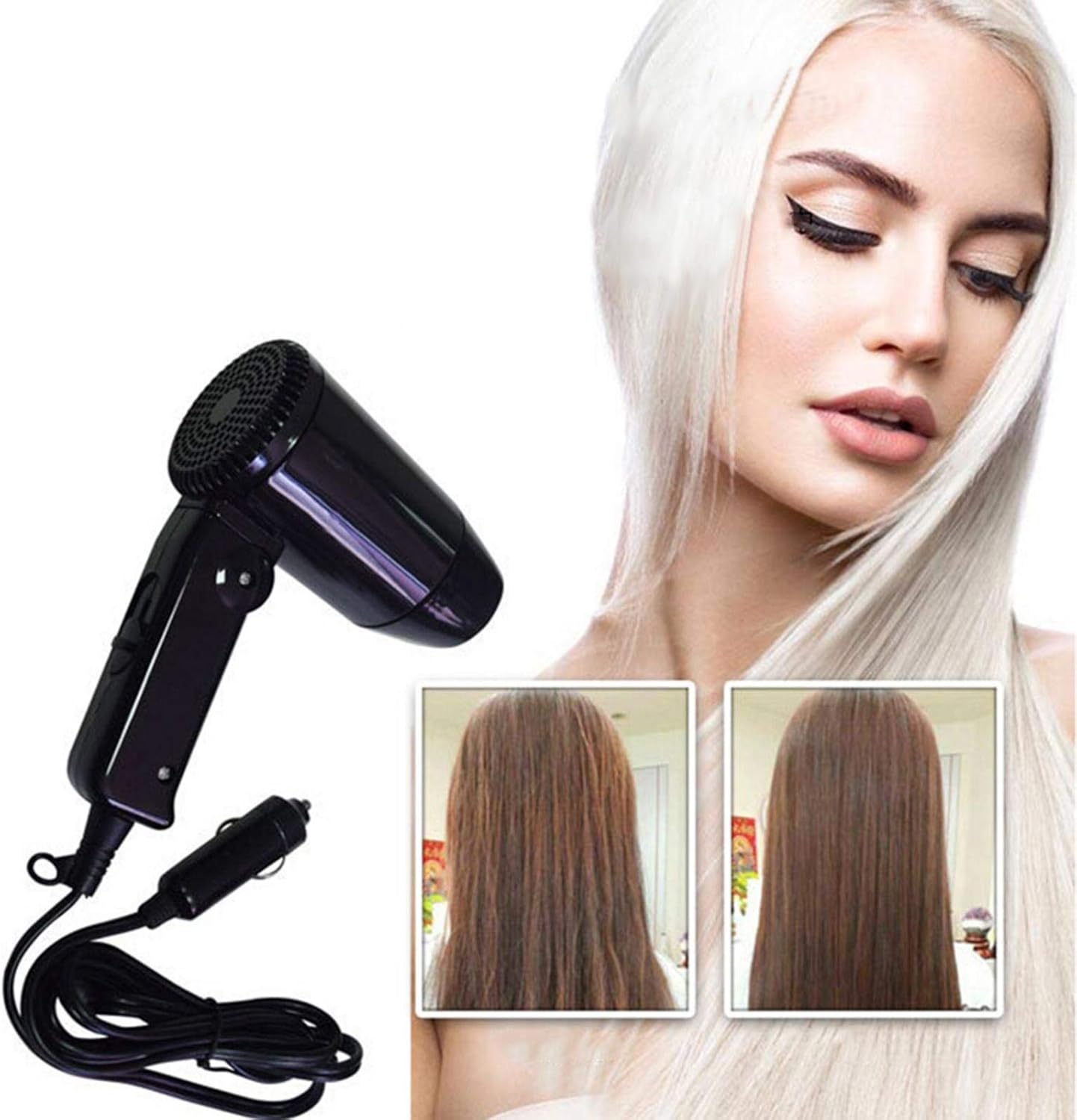 Amazon Co Jp 車内向け小型ヘアドライヤー 12vシガー電源専用 温風ドライヤー 折り畳み式 軽量コンパクト 風量2段階調整可能 霜取り用にも 車 バイク