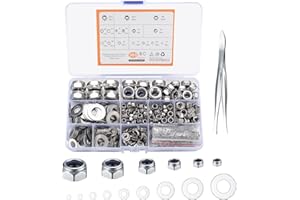 BAYIDUN 980 Pcs Metric Hex Lock Nuts with Flat Washers Assortment Kit, Stainless Steel Nylon Insert Locknuts for Screws Bolts - M2/M2.5/M3/M4/M5/M6/M8/M10/M12