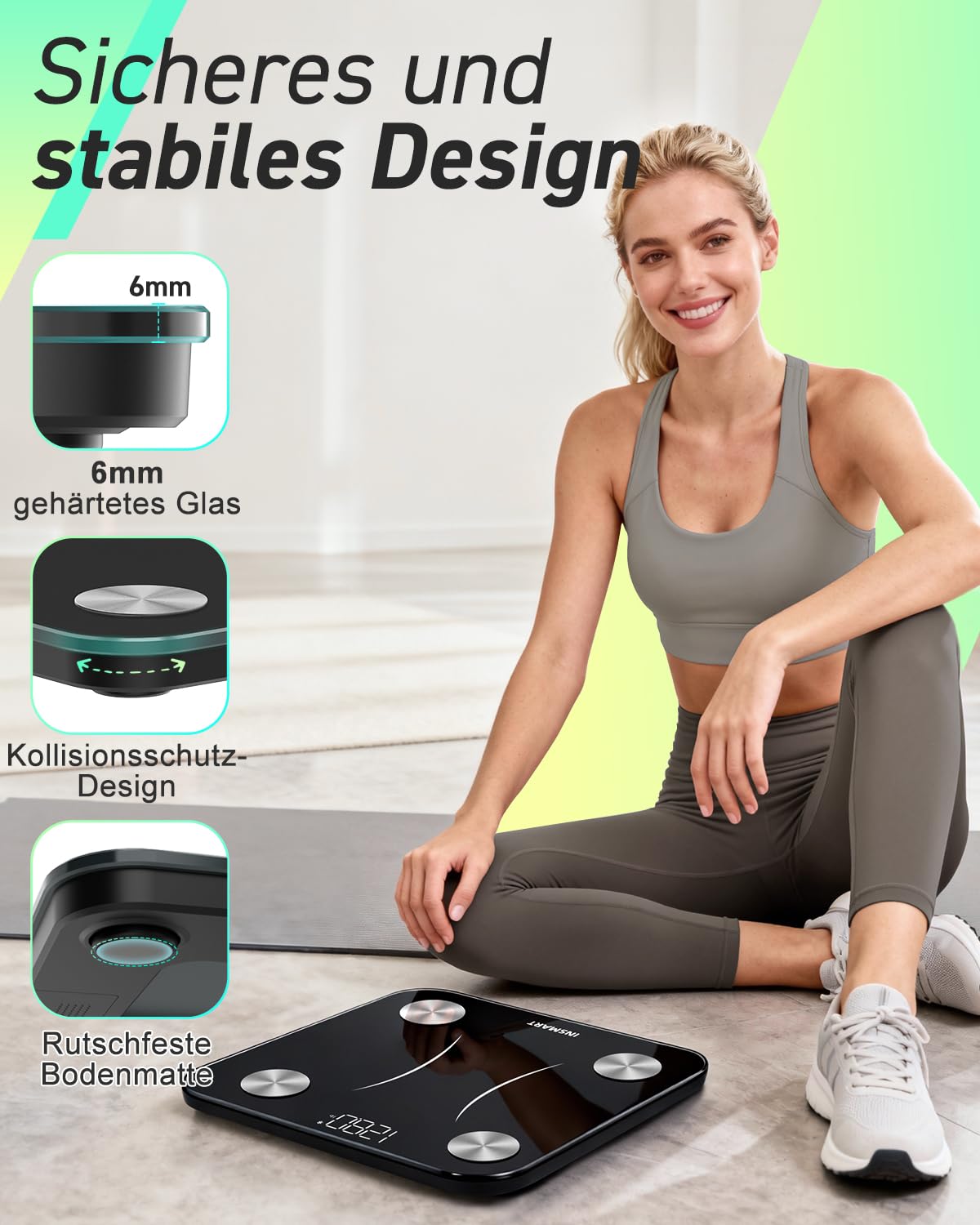INSMART Personenwaage Digital, Waage personen mit Bluetooth, Körperfettwaage für BMI, Gewicht, Körperfett, Pulsschlag, Muskelmasse, Wasser, Protein, Skelettmuskel, Knochengewicht, BMR, usw. 7