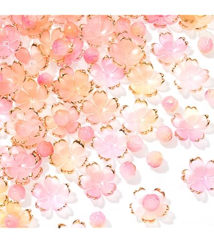 CustomyLife 100pcs Cherry Blossom Beads, 5-Petal Acrylic Flower Beads, Mini Spacer Hair Accessories Halloween Christmas For Bracelets Earring Jewelry CustomyLife 100pcs Cherry Blossom Beads, 5-Petal Acrylic Flower Beads, Mini Spacer Hair Accessories Halloween Christmas For Bracelets Earring Jewelry