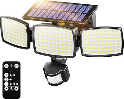 AIXPI Solar Security Light 189LED 1200LM 3 Heads Remote IP65 Motion Sensor