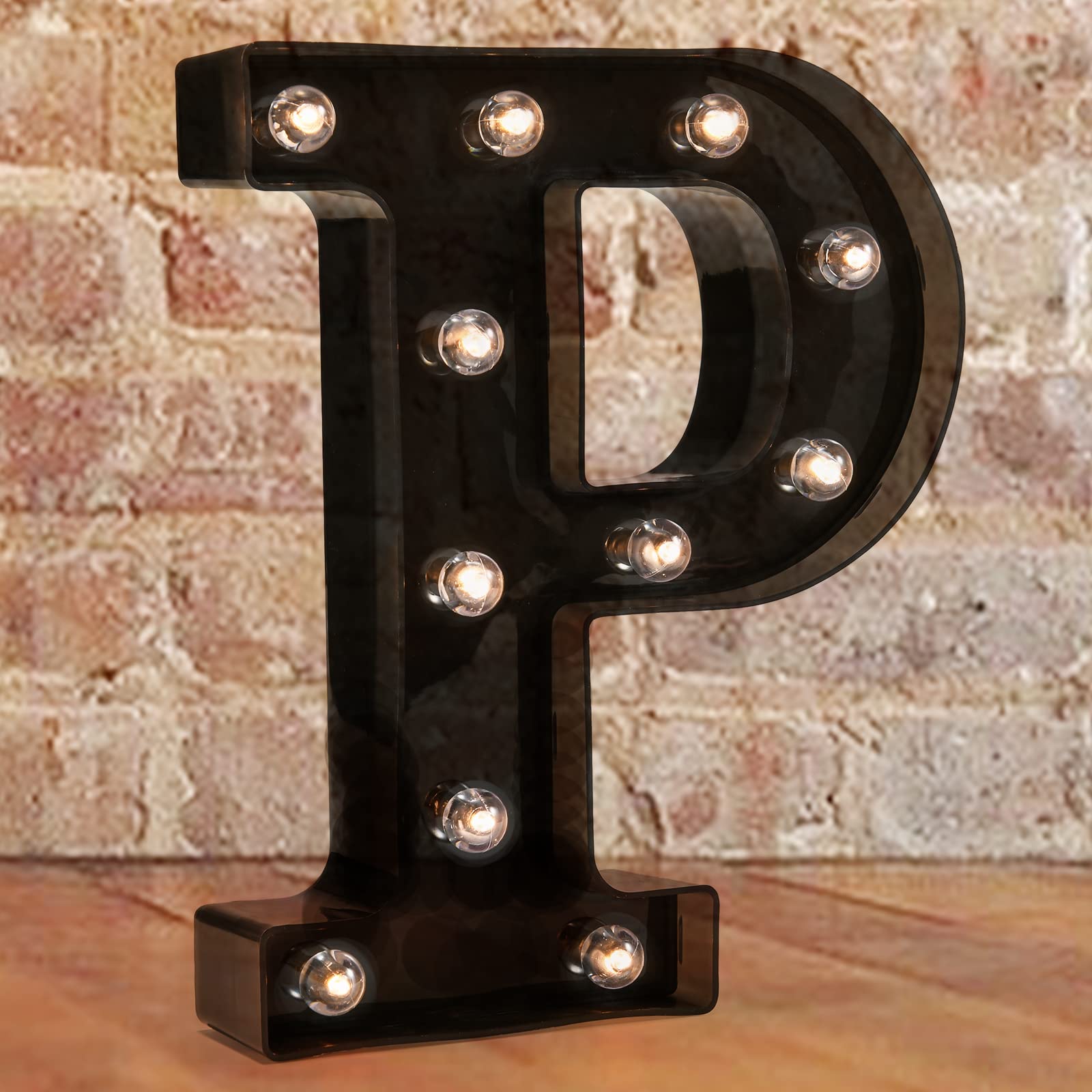 Photo 1 of LED Illuminated Letter Marquee Signs - Alphabet Decorative Letter Lights For Wedding Birthday Party Christmas Night Light Lamp Home Bar Decoration (P - Black)