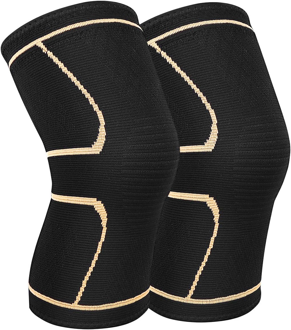 AVIDDA Knee Brace Support Pair for Men Women, Copper Compression Knee Sleeve for Joint Pain Relief, Arthritis, Meniscus Tear, Injury Recovery, Running, Squats, Weight Lifting, Football Gold S