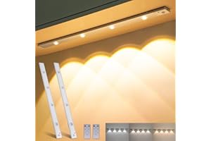 KANHIRO LED Motion Sensor Cabinet Light - Upgraded Remote Control 3 Light Modes Stepless Dimming Under Closet Lights 23.6”, USB Rechargeable Magnetic Lights for Kitchen Wardrobe Cupboard Office 2pcs