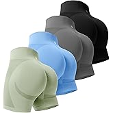 Evercute Women's Gym Shorts 3/4 Pack Seamless Scrunch Butt Lifting Workout Shorts 5" Tummy Control Ruched Booty Yoga Short