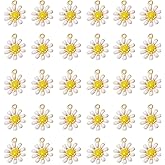Honbay 30PCS Enamel Alloy Cute Daisy Flower Charms Pendant Bead Charms for Earrings Bracelets Necklaces Jewelry Making and DIY Crafts