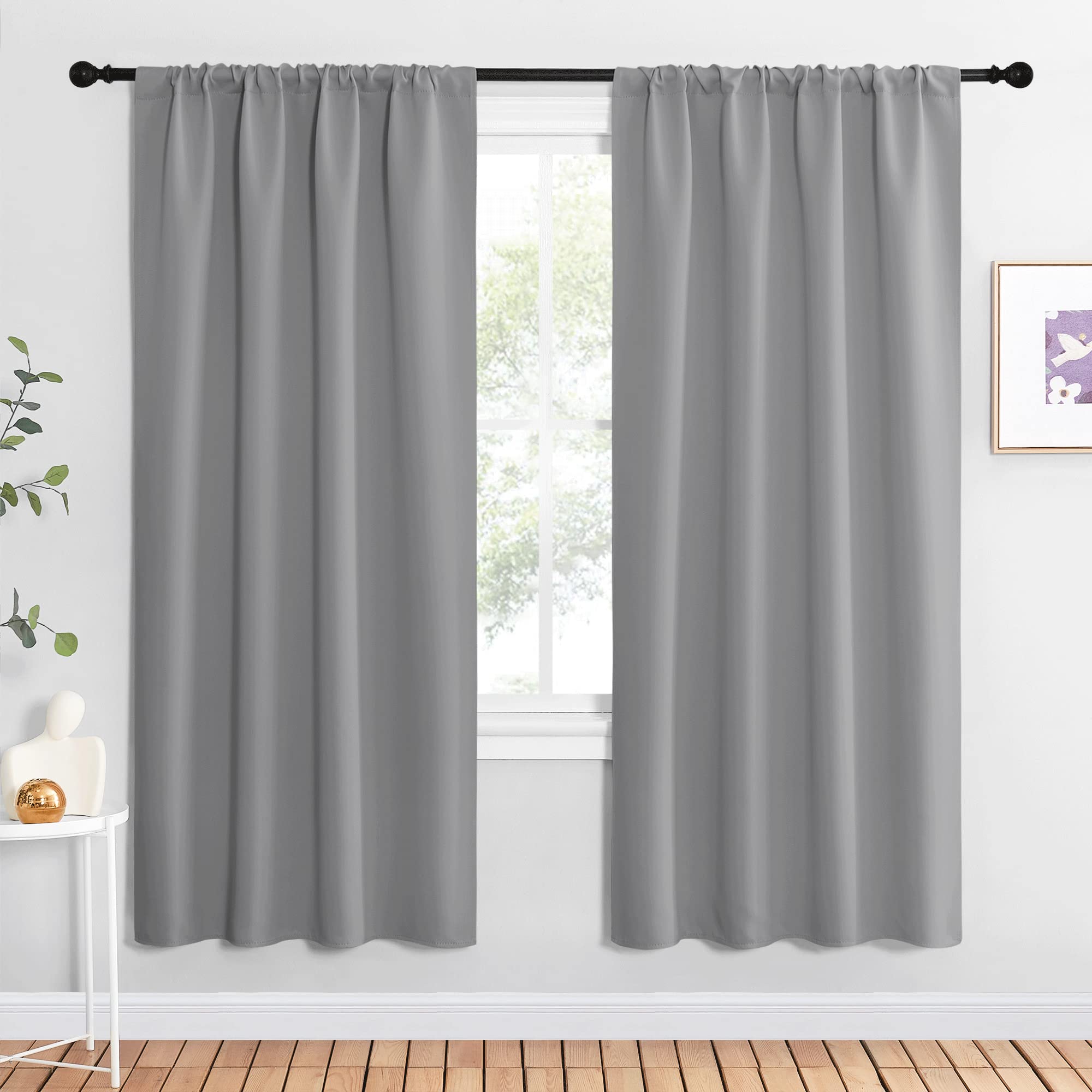 Photo 1 of NICETOWN Silver Grey Blackout Curtains for Living Room - Triple Weave Home Decoration Thermal Insulated Solid Rod Pocket Blackout Drapes for Bedroom(Set of 2, 42 x 72 Inch)