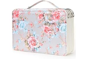 Vomgomfom Colored- 200 Slots Pencil Holder with Zipper Closure Twill Fabric Large Capacity Pencil Case for Watercolor Pens or Markers, Organizer for Artist (Gray Rose)