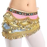 Wuchieal Women's Triangular Belly Dancing Hip Scarf Wrap Skirt with Gold Coins