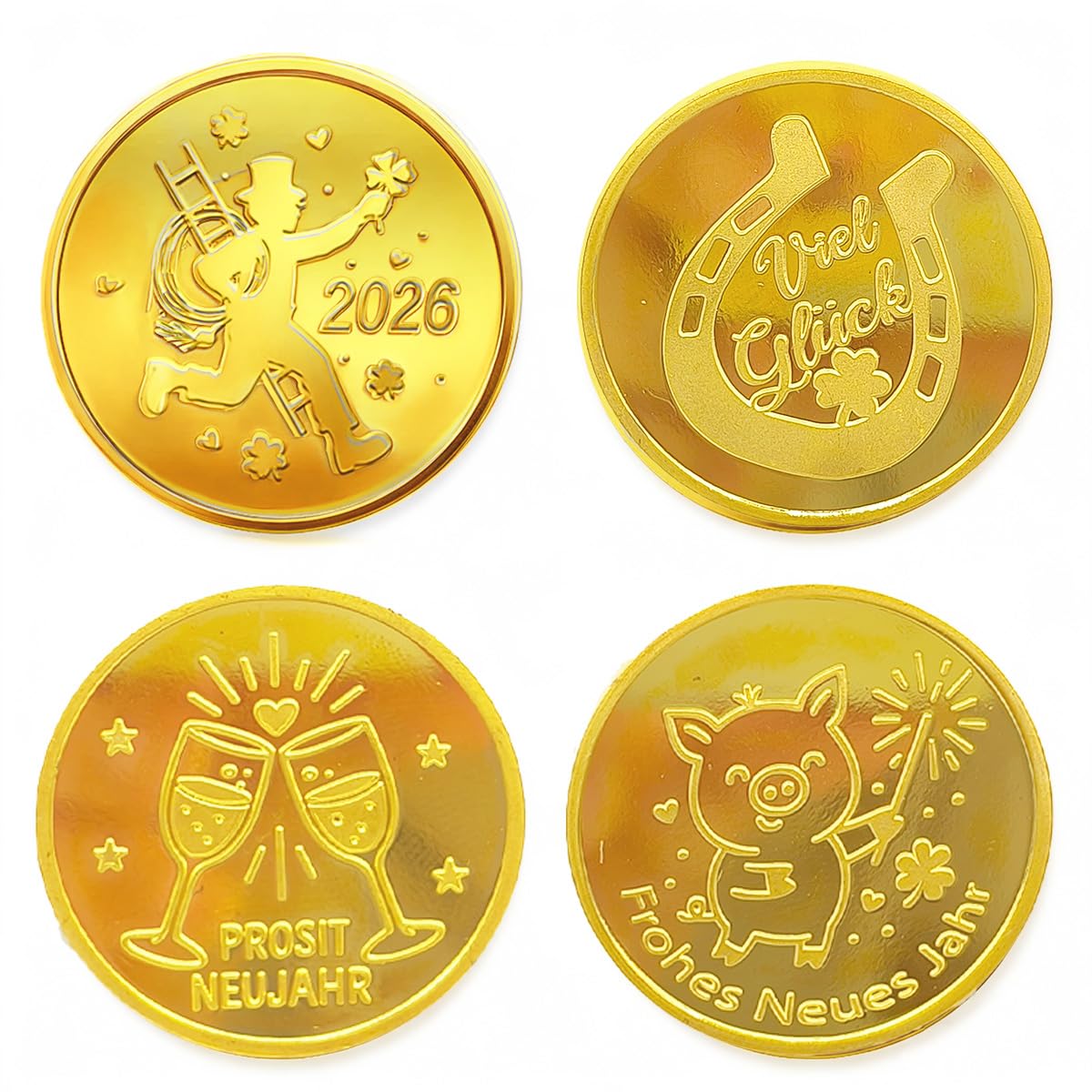 4 Pieces Lucky Coins, New Year Coins, New Year Gifts, New Year 2026 Lucky Charm, Ideal as a Souvenir, New Year Gift or Table Decoration for Your New Year Party