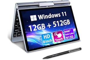 Mini Laptop 8" 2-in-1, Laptop Computer Win 11, Intel N150(up to 3.6GHz), 12GB RAM 512GB SSD, Touchscreen HD, Backlit Keyboard