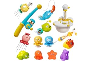 CUTERABIT Bath Toys for Toddlers, Magnetic Fishing Toy with Fishing Rod, Water Spraying Floating Animals, Octopus with Spinner, Bathtub Toys, Pool Toys, Water Toys for Babies Kids Infant Boys Girls