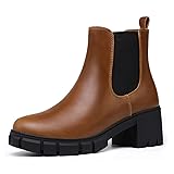 IDIFU Brown Boots for Women Chelsea Boots Ankle